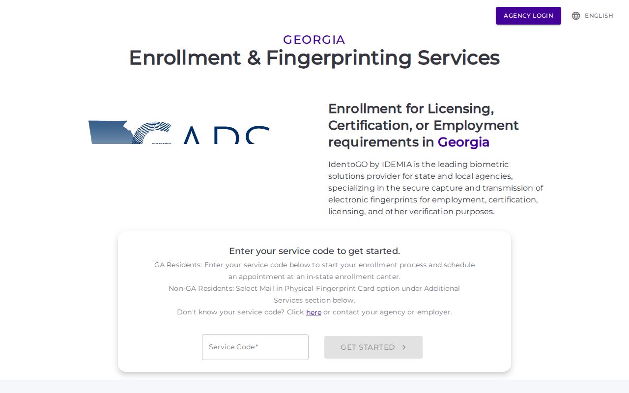 Georgia GAPS fingerprint enrollment page for Pike County record checks