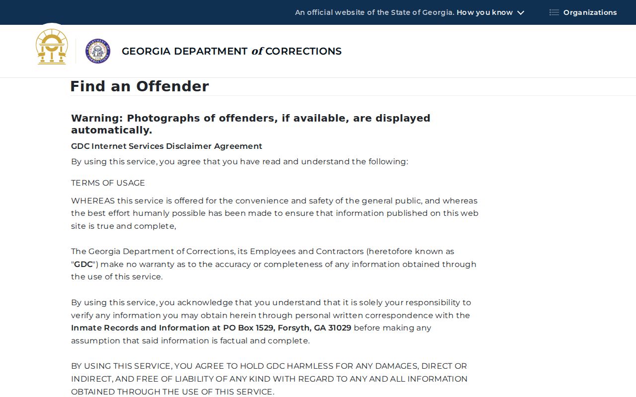 Georgia Department of Corrections offender search used for Pike County state custody