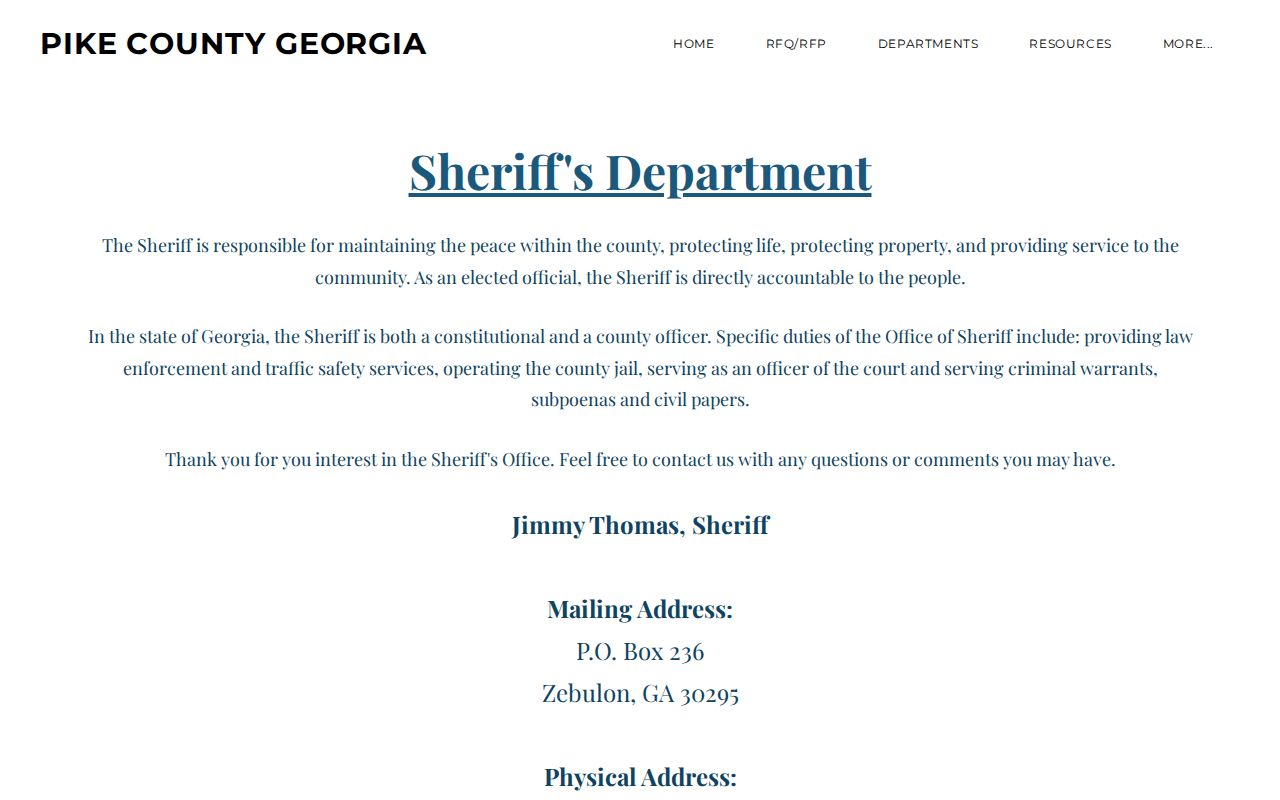 Pike County Sheriff's Office contact and jail reporting page