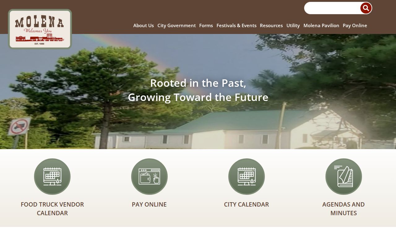 Official Molena homepage showing city and municipal court calendar information