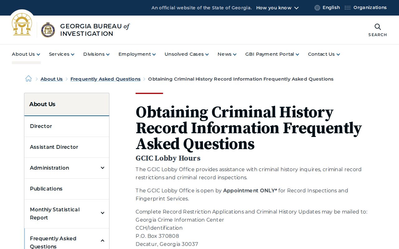 Georgia GCIC criminal history access and limitations FAQ