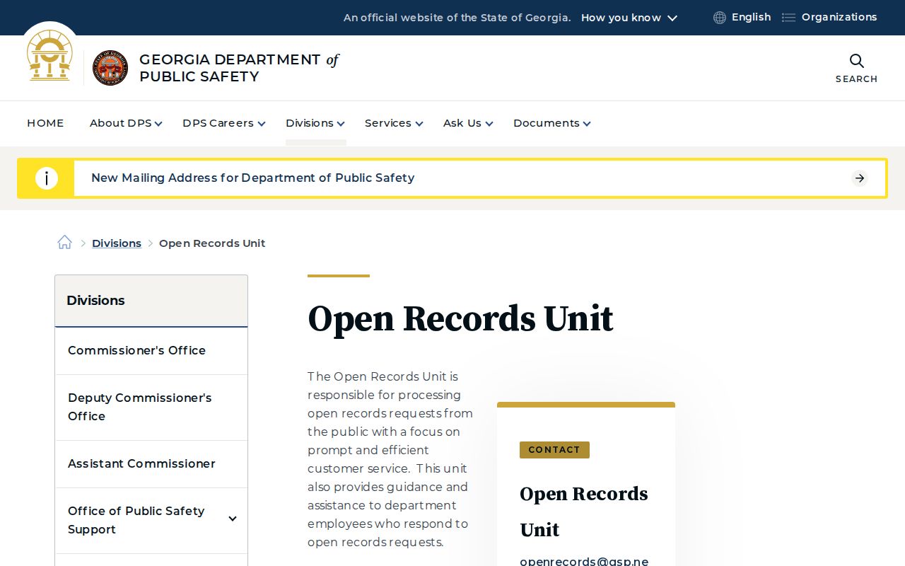 Georgia Department of Public Safety open records information