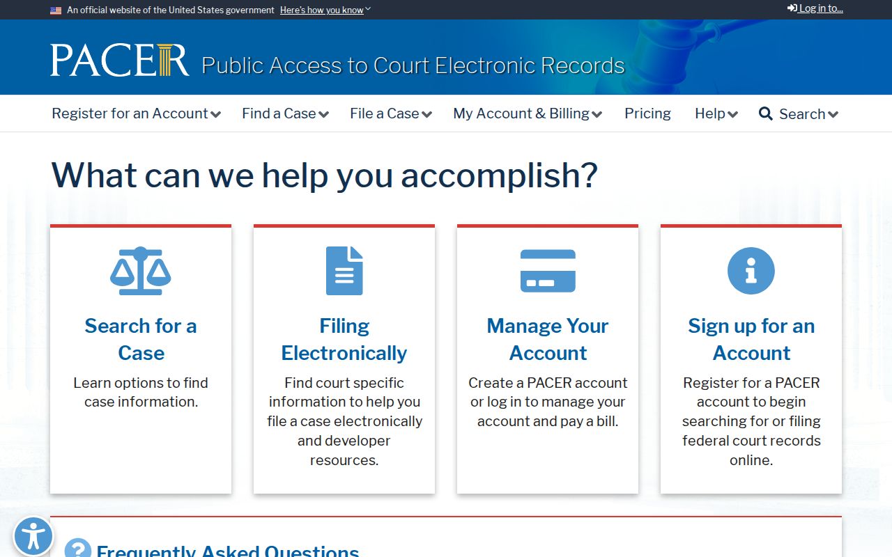PACER official federal court records access website