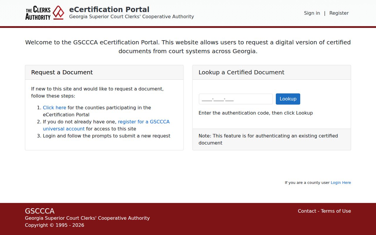 GSCCCA electronic certification order portal for Georgia court records