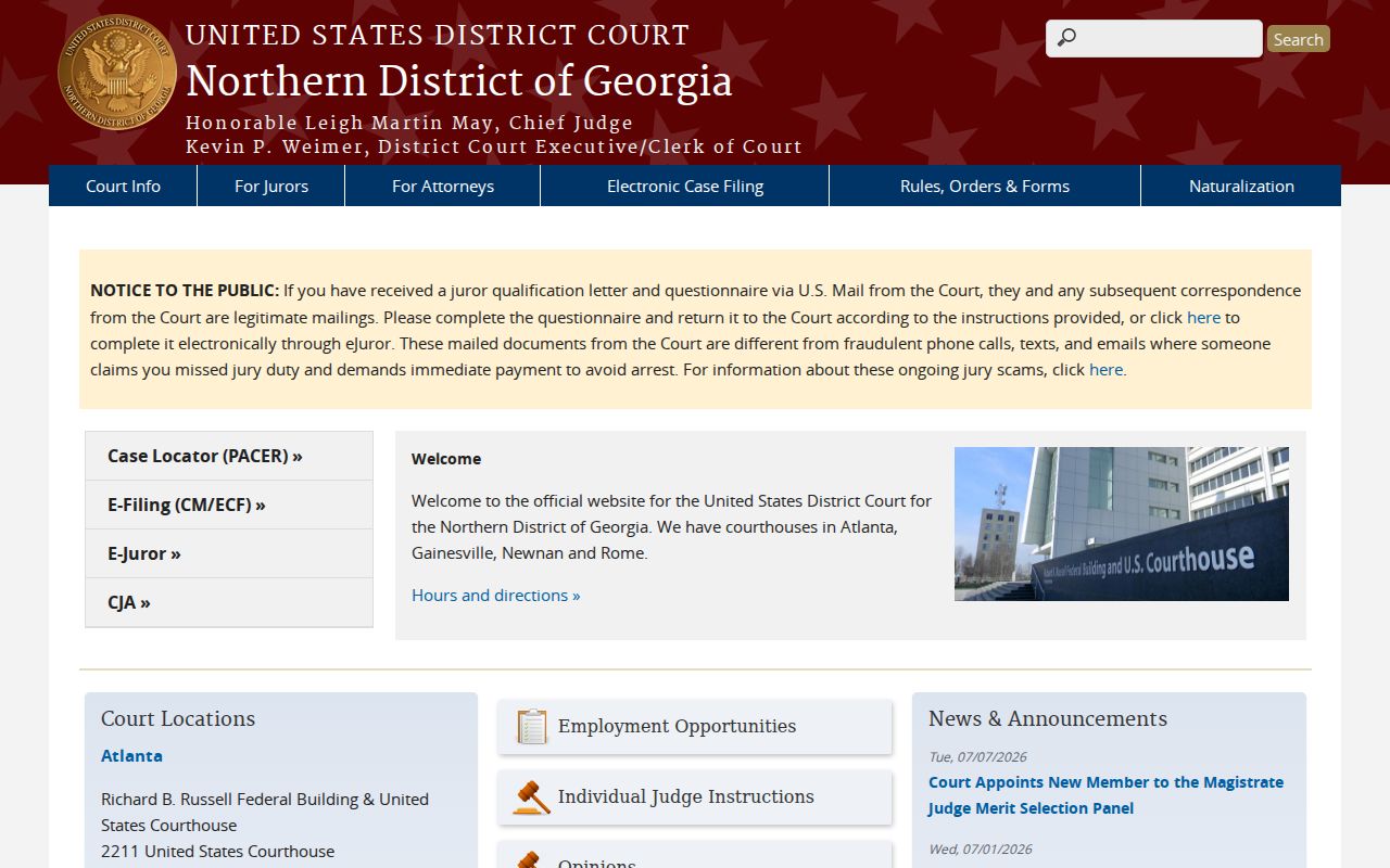 Northern District of Georgia official federal court website
