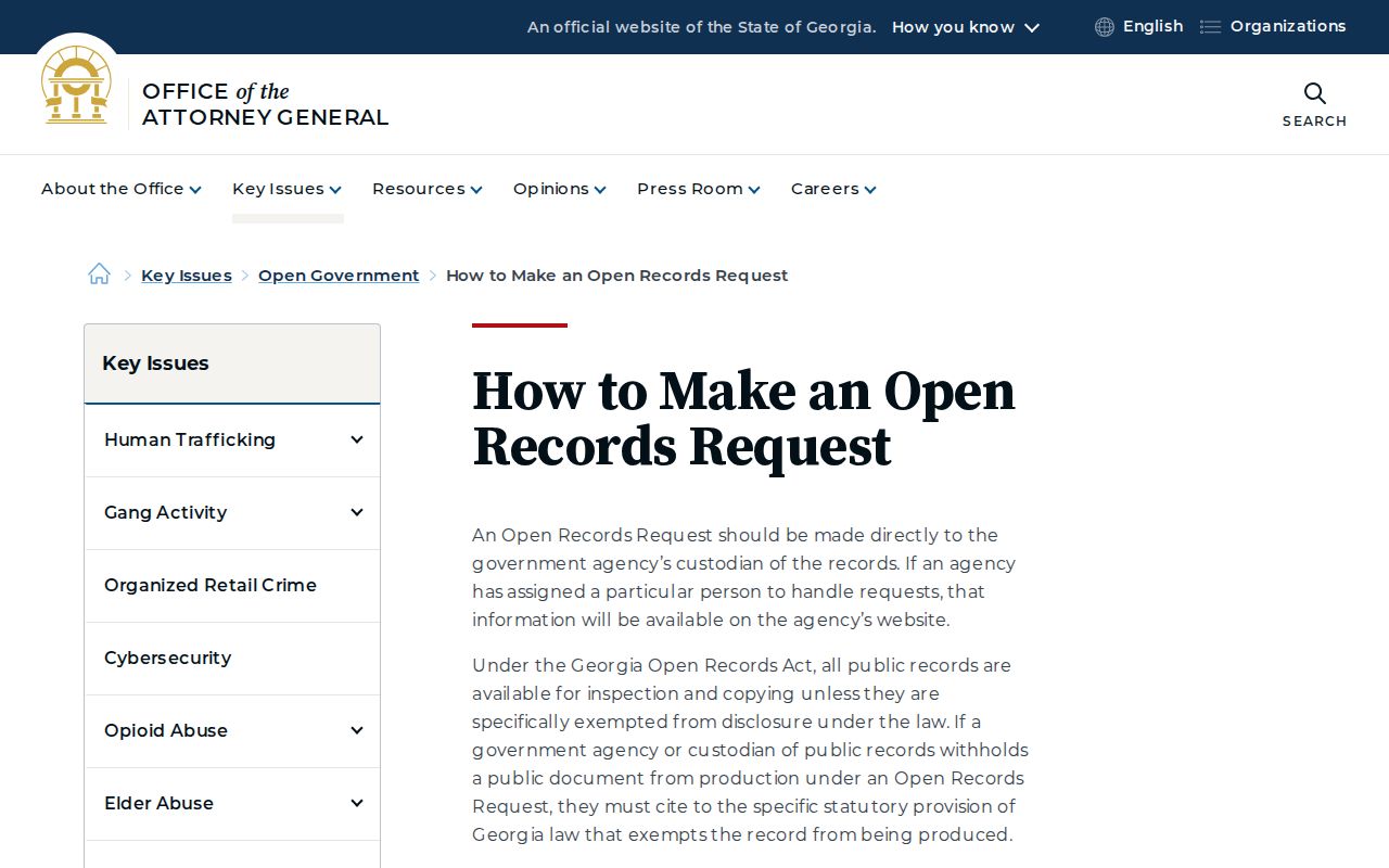 Georgia Attorney General guidance for an open records request