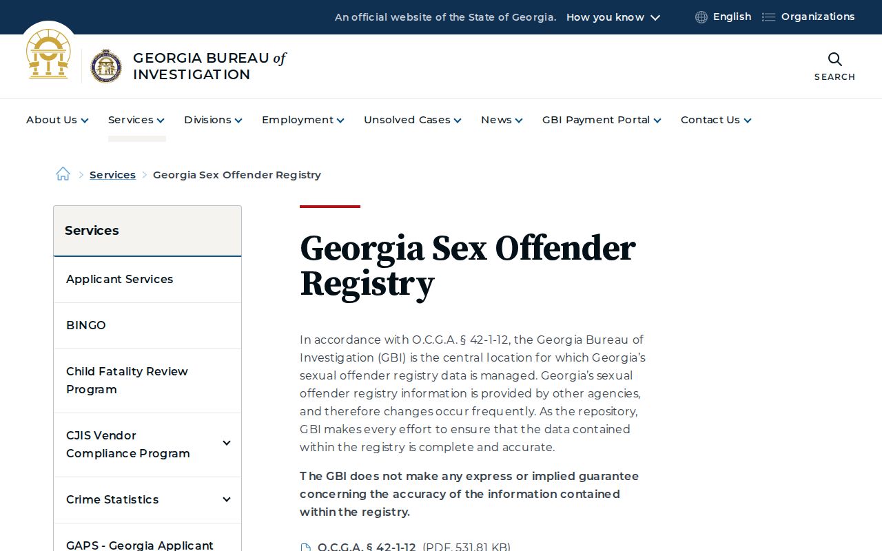 GBI Georgia Sex Offender Registry program information page
