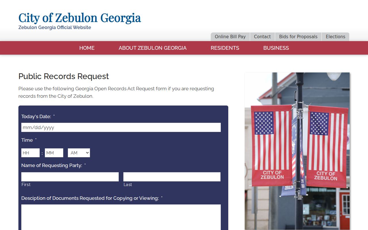 Zebulon Georgia public records request form